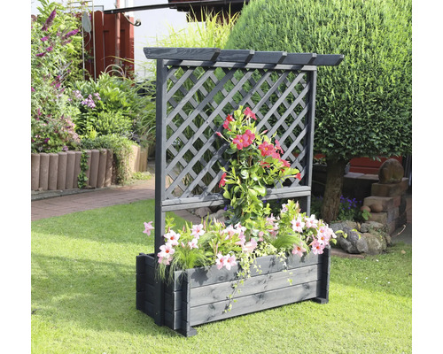 Blumenkasten mit Rankgitter im Garten