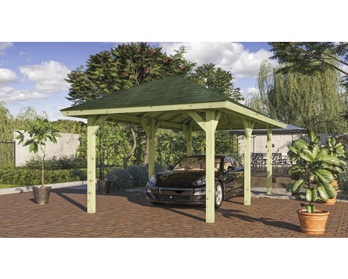 Gartenpavillion Karibu Classic Achtrup 2 mit Dachschindeln grün 265 x 517 cm kesseldruckimprägniert