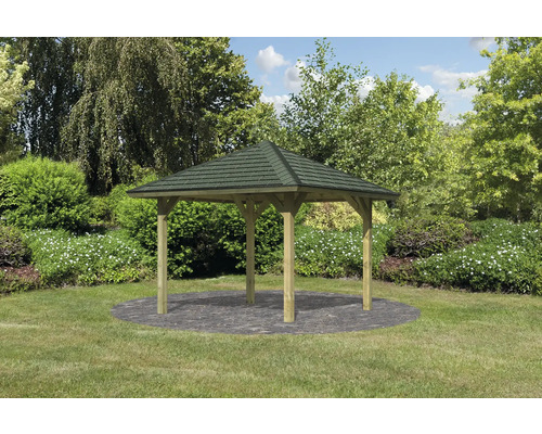 Gartenpavillion Karibu Classic Achtrup 1 mit Dachschindeln grün 265 x 265 cm kesseldruckimprägniert