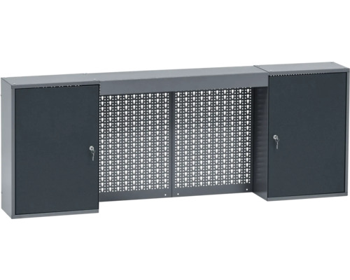 Werkbank-Hängeschrank mit Lochwand und zwei abschließbaren Schränken