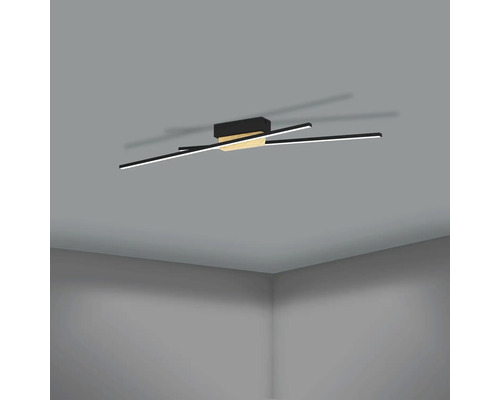 Moderne LED Deckenleuchte mit schwarzem und holzfarbenem Design
