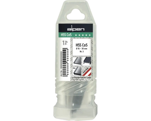 Alpen HSS Co5 Bohrer Set, Durchmesser 16 bis 30 Millimeter