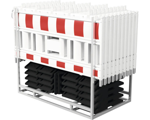 Absperrschrankengitter SET mit 20 Absperrschrankengitter und 21 Fußplatten auf Multipalette