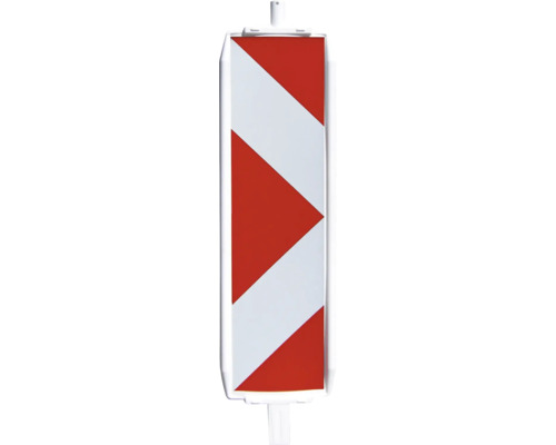 Kunststoffbake Typ 60 RA2/A zum univ. Absichern von Baustellenbereichen rechts- & linksweisend weiß-rot 1260 mm x 315 mm Stutzen = 65 mm Warnbake mit rot-weißem Pfeilmuster