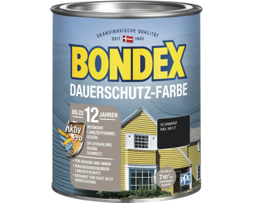 BONDEX Holzfarbe-Dauerschutzfarbe RAL 9017 schwarz 750 ml Farbeimer Bondex Dauerschutz-Farbe Schwarz RAL 9017 für Aussen- und Innenbereich