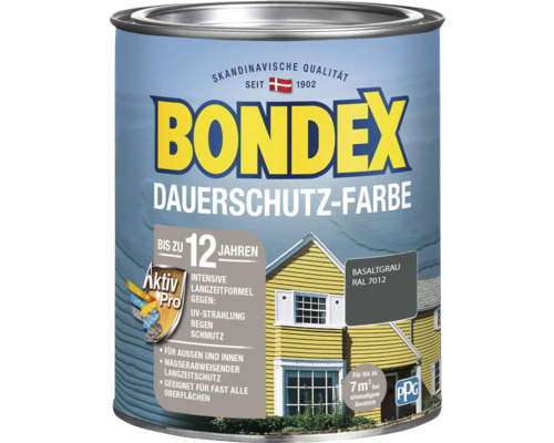 BONDEX Holzfarbe-Dauerschutzfarbe basalt grau 750 ml Farbeimer Bondex Dauerschutz-Farbe Basaltgrau