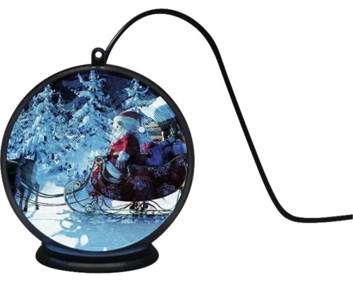 3D Hologrammkugel Konstsmide Winterlandschaft 42 LEDs Lichtfarbe bunt inkl. Timer Dekorative Weihnachtskugel mit Weihnachtsmann im Schlitten
