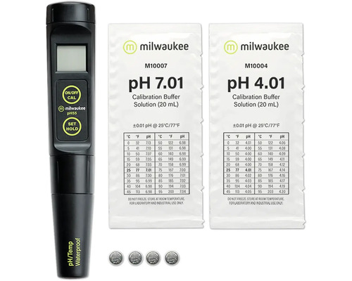 Messgerät Aquarium Milwaukee PH55 Pro - Wasserdichter pH/°C Messstift Wasseranalyse Milwaukee pH Messgerät Set mit Kalibrierlösungen pH 4.01 und pH 7.01