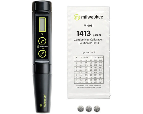 Messgerät Aquarium Milwaukee C65 Wasserdichter Leitfähigkeitsstift Wasseranalyse Milwaukee Leitfähigkeitsmessgerät mit Kalibrierlösung