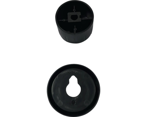 Zwei schwarze Befestigungselemente zur Wandmontage