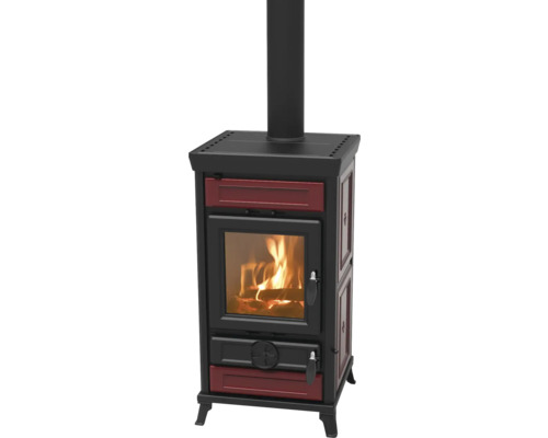 Kaminofen Thermorossi Ilaria Evo bordeaux Gusseisen Keramik bordeaux 10,8 kW mit Wärmefach