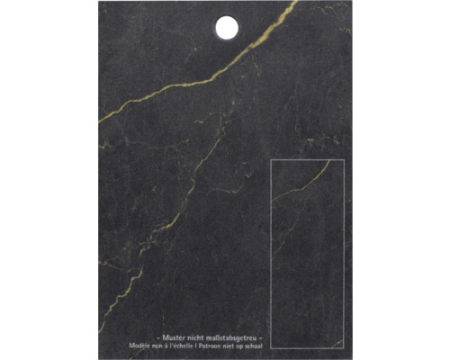 Musterplättchen DecoDesign Marmoroptik anthrazit-gold 105x148mm für Duschrückwand Musterstück einer dunklen Natursteinplatte mit Maserung