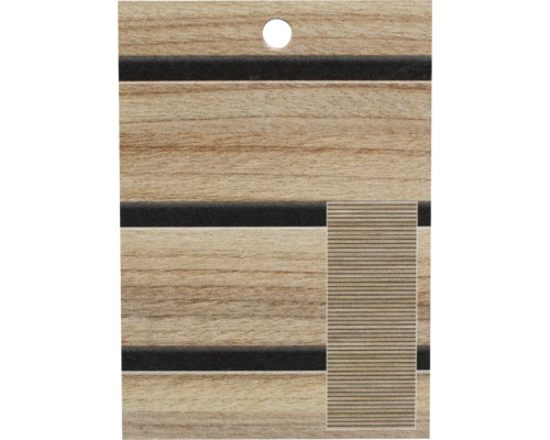 Musterplättchen DecoDesign Lärche Japandi horizontal 105x148 mm für Duschrückwand Holzpaneel mit Nut- und Federverbindung