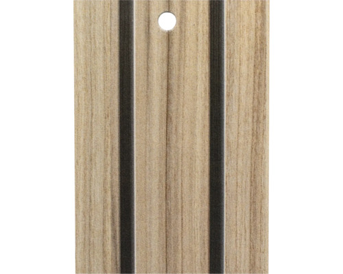 Musterplättchen DecoDesign Lärche Japandi vertikal 105x148 mm für Duschrückwand Holzdekorplatte mit Rillen und Aufhängeloch