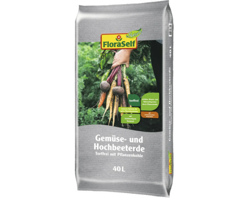 Hochbeeterde und Gemüseerde FloraSelf Nature 40 L torffrei mit Pflanzenkohle