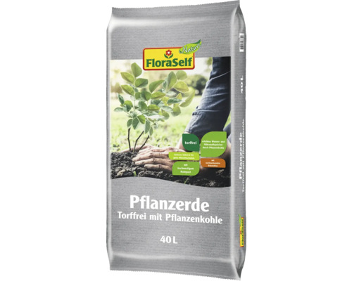 Pflanzerde FloraSelf Nature torffrei mit Pflanzenkohle 40 L