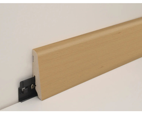 Sockelleiste aus Holz mit Befestigungsclip zur Wandmontage