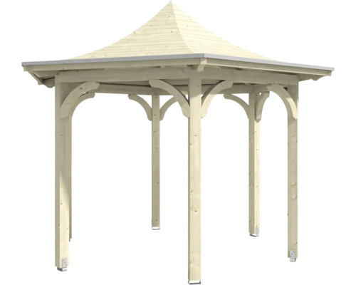 Holzpavillon mit quadratischem Grundriss und Spitzdach