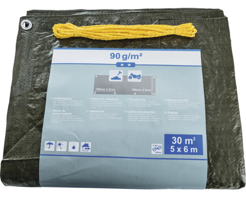 Abdeckplane 5 x 6 Meter mit einer Grammatur von 90 Gramm pro Quadratmeter und Kordel