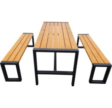 Gartenmöbelset Promadino 4 -Sitzer, Tisch, 2 Bankmodule, Bankmodul Holz, honigfarben
