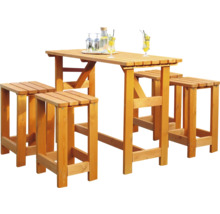 Bar-Set aus Holz mit Tisch und vier Hockern