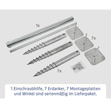 Erdanker Set mit Einschraubhilfe, Erdankern und Montageplatten