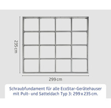 Schraubfundament für EcoStar Gerätehäuser mit Pult- und Satteldach, Typ 3, 299 mal 235 Zentimeter