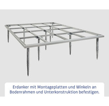 Erdanker zur Befestigung von Bodenrahmen und Unterkonstruktion