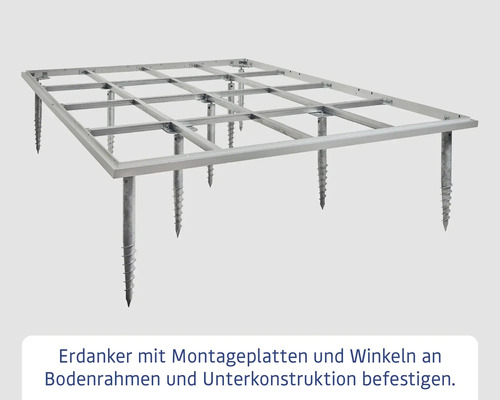 Erdanker zur Befestigung von Bodenrahmen und Unterkonstruktion