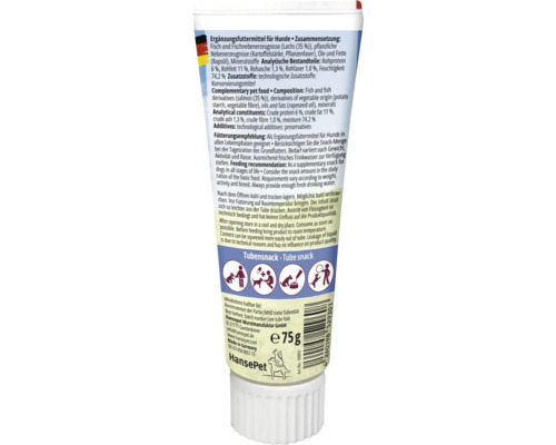 Ergänzungsfuttermittel für Hunde in einer 75 Gramm Tube