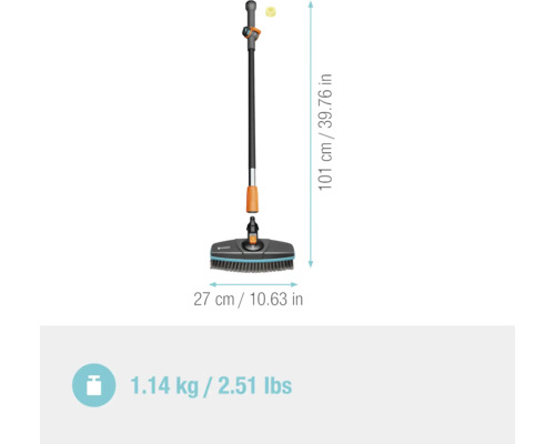 Gardena Waschbürste mit Wasseranschluss, Länge 101 cm, Bürstenbreite 27 cm