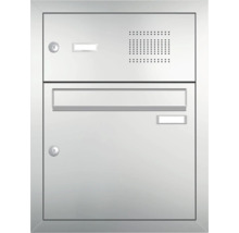 Briefkastenanlage aus Metall mit Sprechanlage und Namensschild