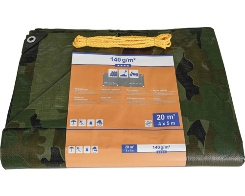 Abdeckplane mit Tarnmuster, 20 Quadratmeter, 140 Gramm pro Quadratmeter