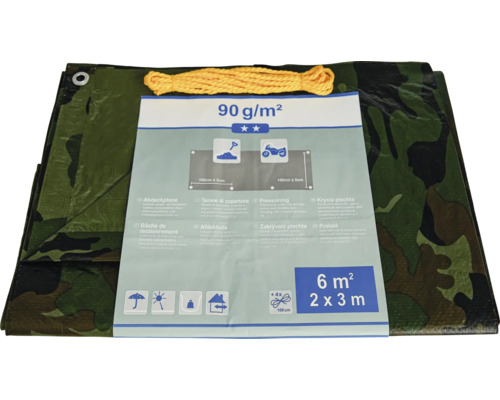 Abdeckplane mit Tarnmuster, 2 x 3 Meter, inklusive Befestigungsseil