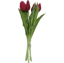 Strauß künstlicher, roter Tulpen mit grünen Blättern