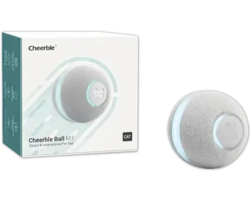Katzenspielzeug Cheerble Ball M1 interaktiver, selbstrollender Ball, Naturkatschuk, grau, ø ca. 4,2 cm, Beschäftigungsspielzeug smartes Spielzeug Cheerble Ball M1 interaktives Katzenspielzeug mit Verpackung