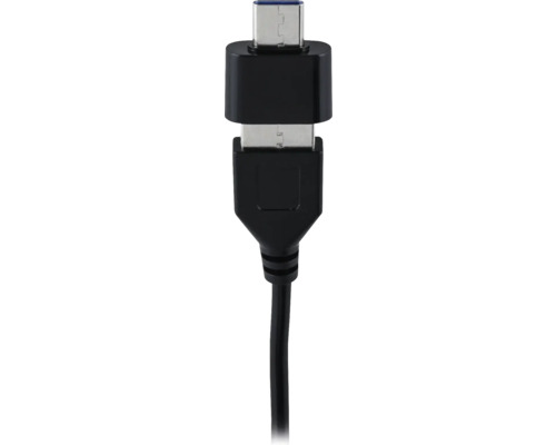 Schwarzes USB-Kabel mit USB-Typ-A- und USB-Typ-C-Anschlüssen