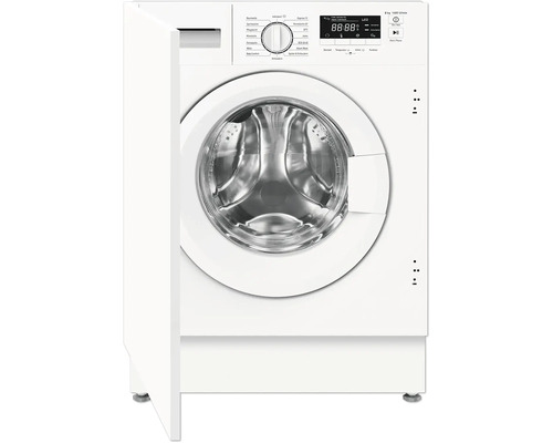 Geöffnete, freistehende, weiße Waschmaschine mit digitalem Display