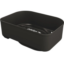 Schwarzer Pflanzkasten mit Entwässerungslöchern