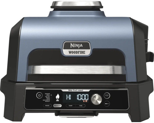 Ninja Woodfire Pro Connect XL 7-in-1 Outdoor elektrischer BBQ Smoker Grill, App-Steuerung, Air Fryer mit Woodfire Pellets 1,7 kW Ninja Woodfire Elektrogrill mit Bedienfeld