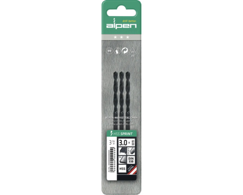 Alpen HSS Sprint Bohrer Set, 3 Millimeter, 3 Stück