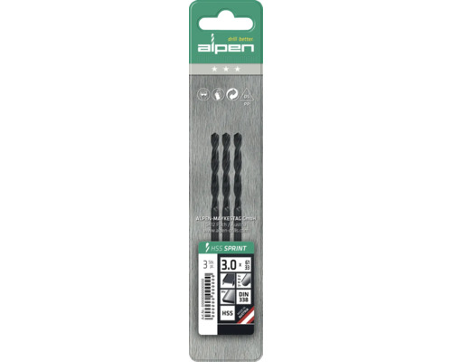 Alpen HSS Sprint Spiralbohrer Set, 3 Millimeter, 3 Stück