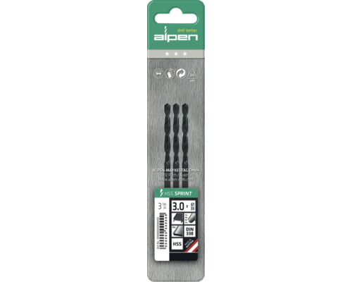 Alpen HSS Sprint Bohrer Set, drei Stück, 3.0 Millimeter