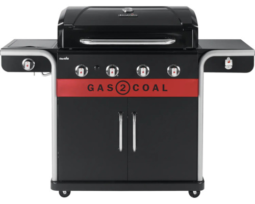 Gasgrill Char-Broil Gas2Coal 440 Hybridgrill 155 x 62,9 x 116,8 cm 4 Brenner + Seitenbrenner schwarz inkl. Ablage, Deckelthermometer, Fettauffangschale, Grillrost, Warmhalterost