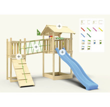 Spielturm aus Holz mit Rutsche, Kletterwand und Strickleiter