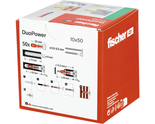 Packung Fischer Dübel DuoPower 10x50, 50 Stück