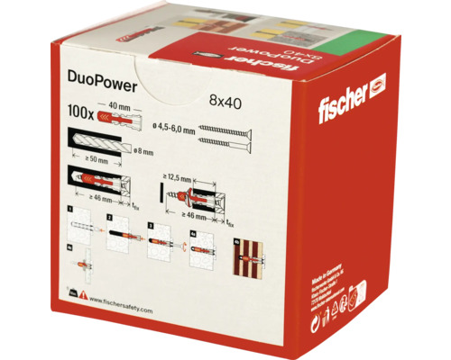 Fischer DuoPower Dübel 8x40, 100 Stück Packung