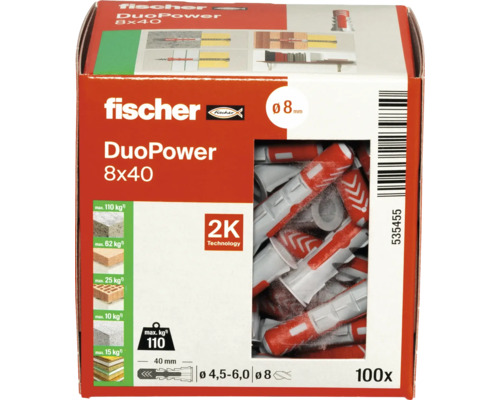Fischer Dübel DuoPower 8x40, 100 Stück in Verpackung