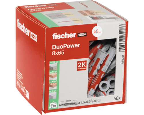 Fischer DuoPower 8x65 Dübel, 50 Stück in Verpackung