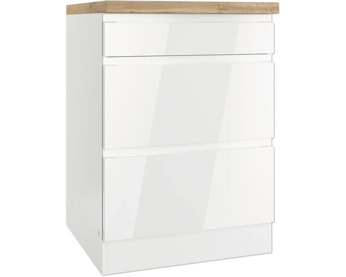 Waschtischunterschrank mit drei Schubladen und Holzplatte